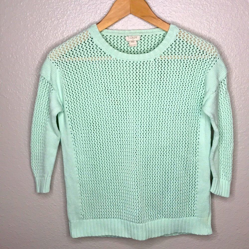 J Crew Eyelet Crochet Sweater Green Pastel